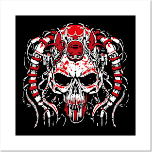 alien skull red white Posters and Art